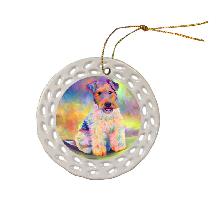 Paradise Wave Fox Terrier Dog Ceramic Doily Ornament DPOR56424