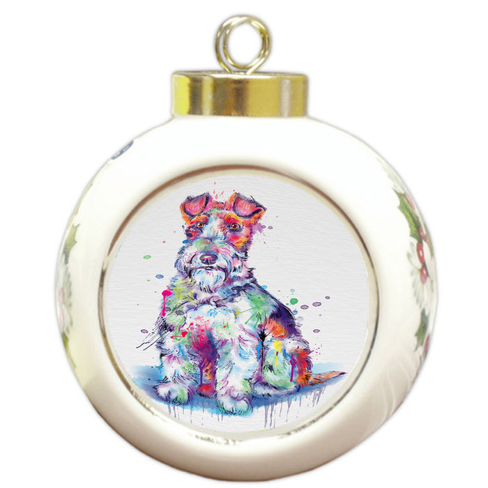 Watercolor Fox Terrier Dog Round Ball Christmas Ornament RBPOR58214