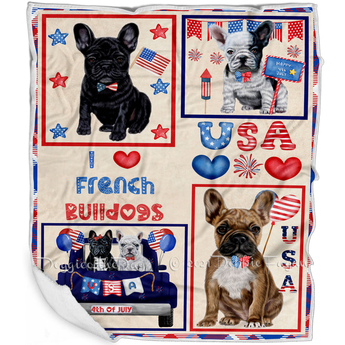 4th of July Independence Day I Love USA French Bulldogs Blanket BLNKT143503