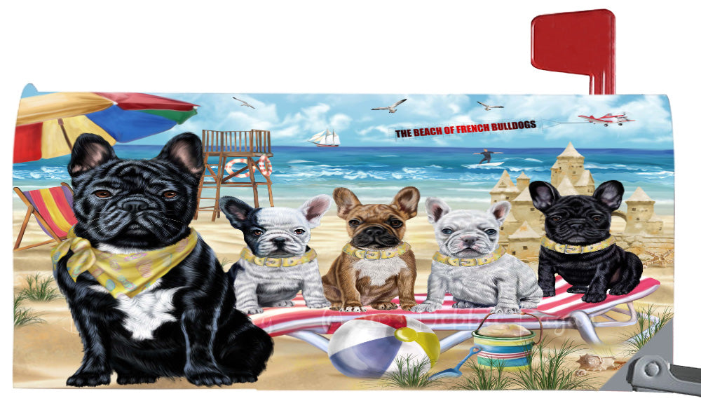 Pet Friendly Beach French Bulldogs Magnetic Mailbox Cover Both Sides Pet Theme Printed Decorative Letter Box Wrap Case Postbox Thick Magnetic Vinyl Material