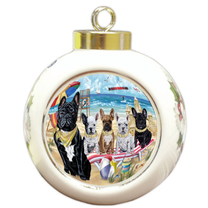 Pet Friendly Beach French Bulldog Dogs Round Ball Christmas Ornament Pet Decorative Hanging Ornaments for Christmas X-mas Tree Decorations - 3" Round Ceramic Ornament