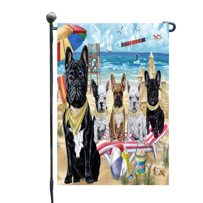 Pet Friendly Beach French Bulldog Dogs Garden Flags Outdoor Decor for Homes and Gardens Double Sided Garden Yard Spring Decorative Vertical Home Flags Garden Porch Lawn Flag for Decorations