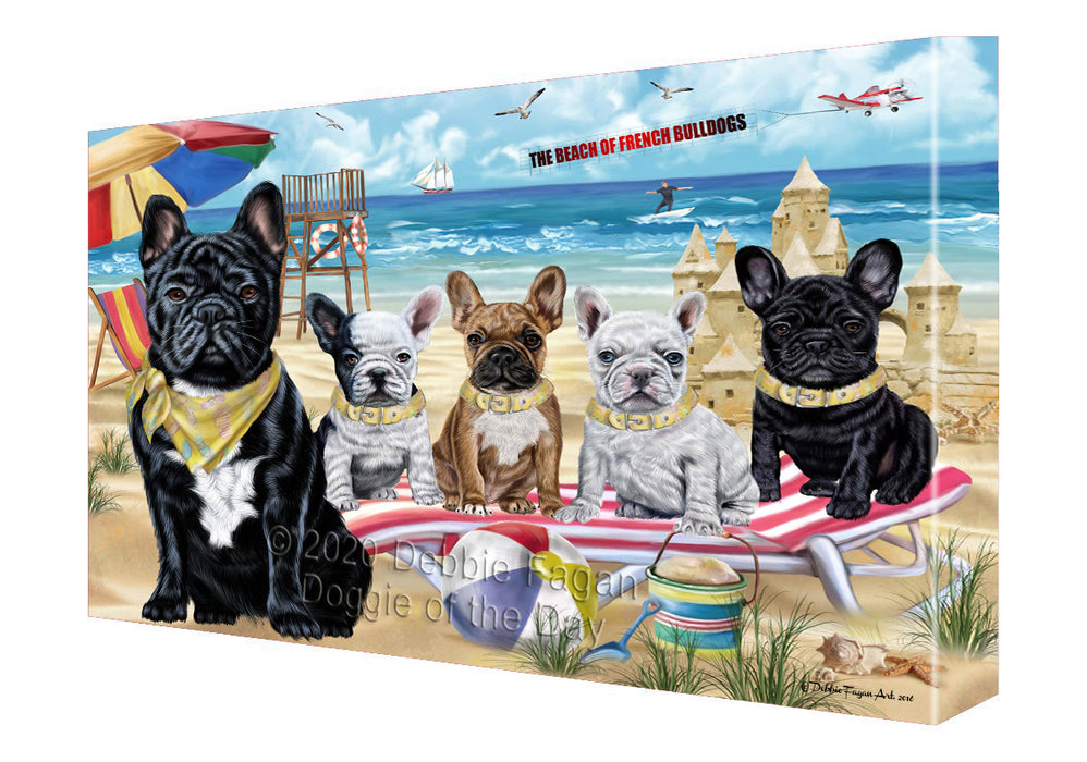 Pet Friendly Beach French Bulldog Dogs Canvas Wall Art - Premium Quality Ready to Hang Room Decor Wall Art Canvas - Unique Animal Printed Digital Painting for Decoration