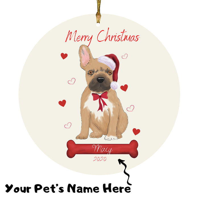 Personalized Merry Christmas  French Bulldog Dog Christmas Tree Round Flat Ornament RBPOR58955
