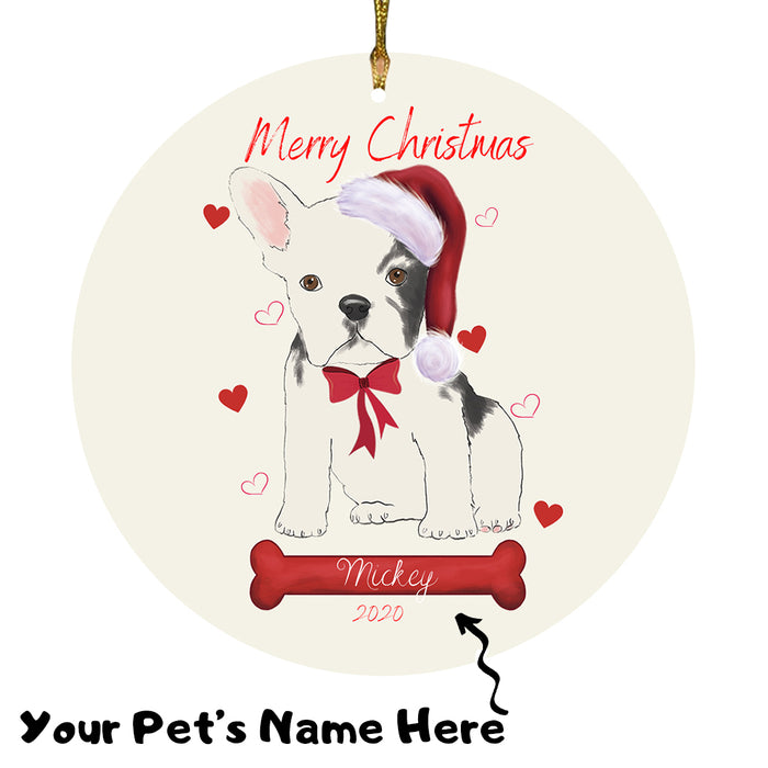 Personalized Merry Christmas  French Bulldog Dog Christmas Tree Round Flat Ornament RBPOR58956