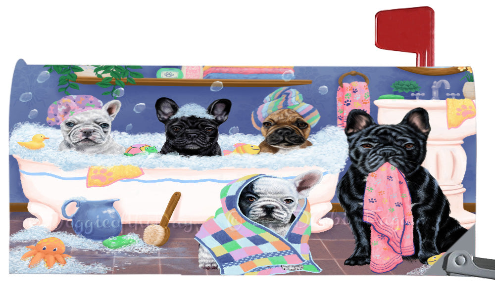 Rub A Dub Dogs In A Tub French Bulldog Magnetic Mailbox Cover Both Sides Pet Theme Printed Decorative Letter Box Wrap Case Postbox Thick Magnetic Vinyl Material