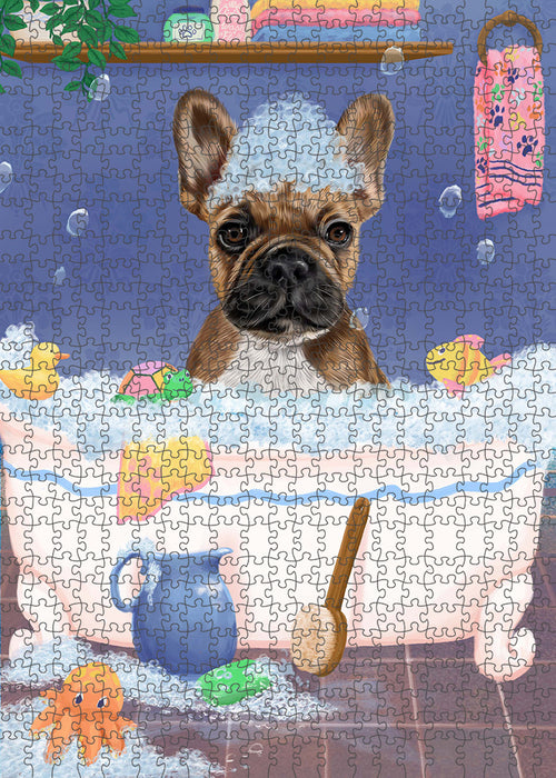 Rub A Dub Dog In A Tub French Bulldog Portrait Jigsaw Puzzle for Adults Animal Interlocking Puzzle Game Unique Gift for Dog Lover's with Metal Tin Box PZL280