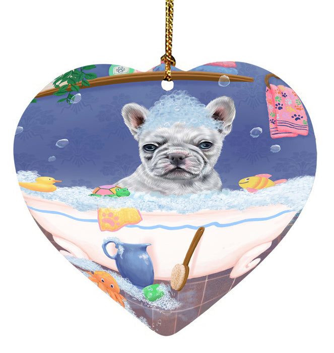 Rub A Dub Dog In A Tub French Bulldog Heart Christmas Ornament HPORA58606