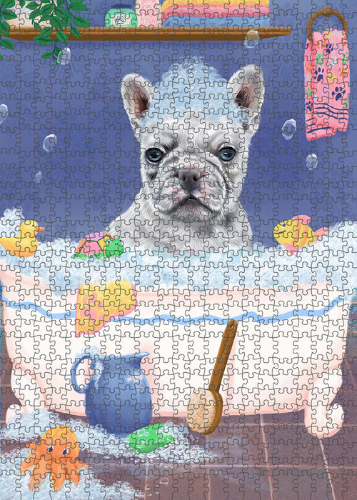 Rub A Dub Dog In A Tub French Bulldog Portrait Jigsaw Puzzle for Adults Animal Interlocking Puzzle Game Unique Gift for Dog Lover's with Metal Tin Box PZL278