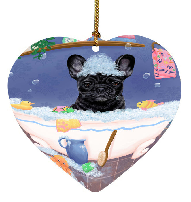 Rub A Dub Dog In A Tub French Bulldog Heart Christmas Ornament HPORA58607