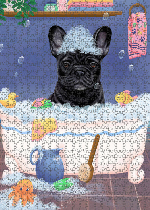 Rub A Dub Dog In A Tub French Bulldog Portrait Jigsaw Puzzle for Adults Animal Interlocking Puzzle Game Unique Gift for Dog Lover's with Metal Tin Box PZL279