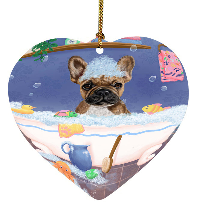 Rub A Dub Dog In A Tub French Bulldog Heart Christmas Ornament HPORA58608