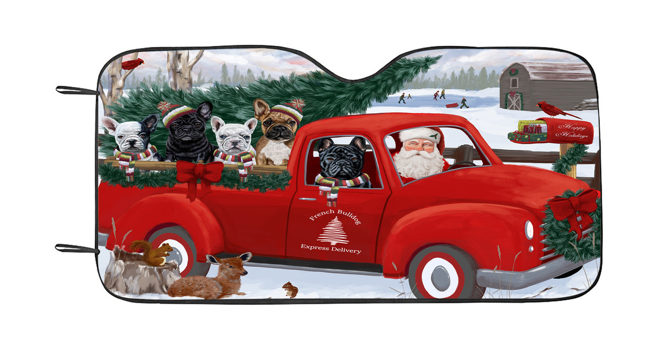 Christmas Santa Express Delivery Red Truck French Bulldogs Car Sun Shade