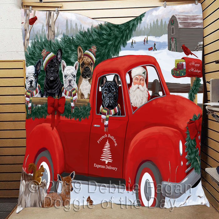 Christmas Santa Express Delivery Red Truck French Bulldogs Quilt
