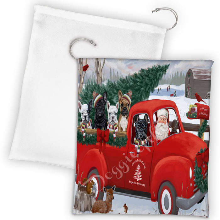 Christmas Santa Express Delivery Red Truck French Bulldogs Drawstring Laundry or Gift Bag LGB48307