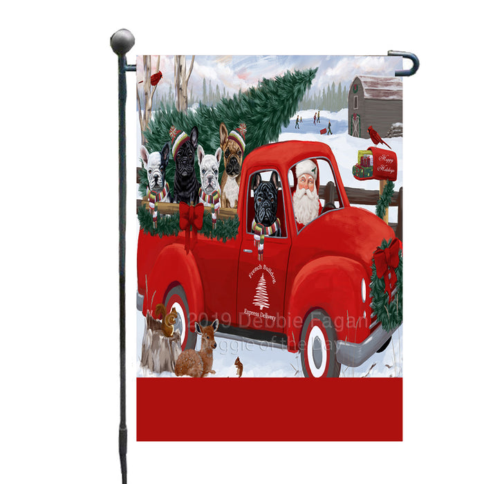 Personalized Christmas Santa Red Truck Express Delivery French Bulldogs Custom Garden Flags GFLG-DOTD-A57651