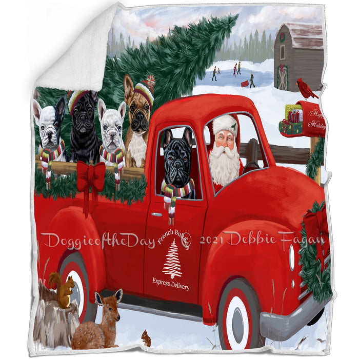 Christmas Santa Express Delivery Red Truck French Bulldogs Family Blanket BLNKT112683