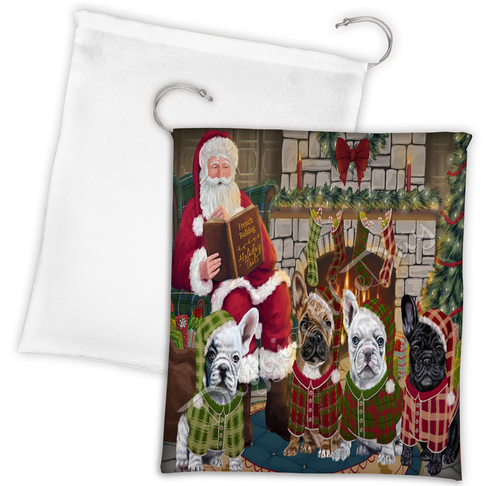 Christmas Cozy Holiday Fire Tails French Bulldogs Drawstring Laundry or Gift Bag LGB48501