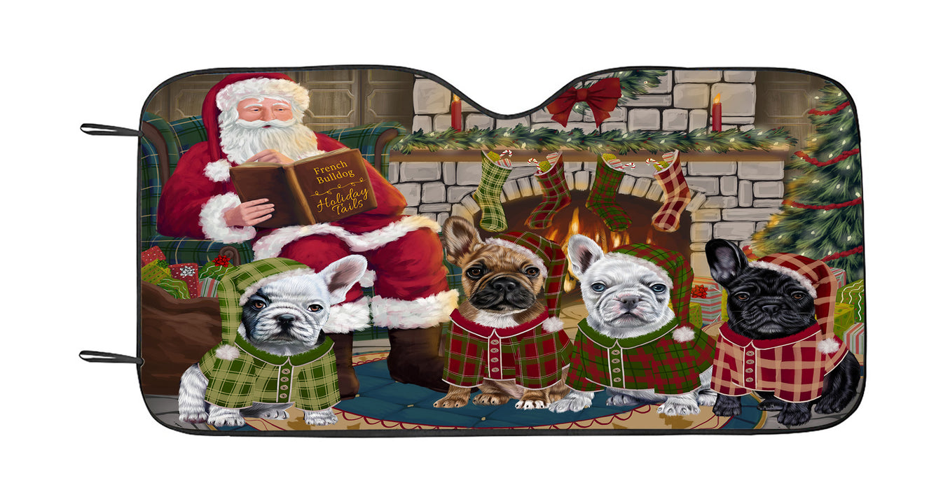 Christmas Cozy Holiday Fire Tails French Bulldogs Car Sun Shade