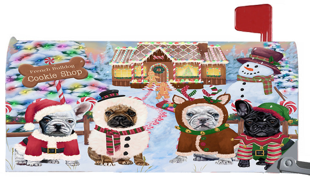 Christmas Holiday Gingerbread Cookie Shop French Bulldogs 6.5 x 19 Inches Magnetic Mailbox Cover Post Box Cover Wraps Garden Yard Décor MBC48991
