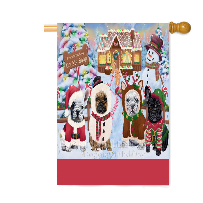 Personalized Holiday Gingerbread Cookie Shop French Bulldogs Custom House Flag FLG-DOTD-A59260