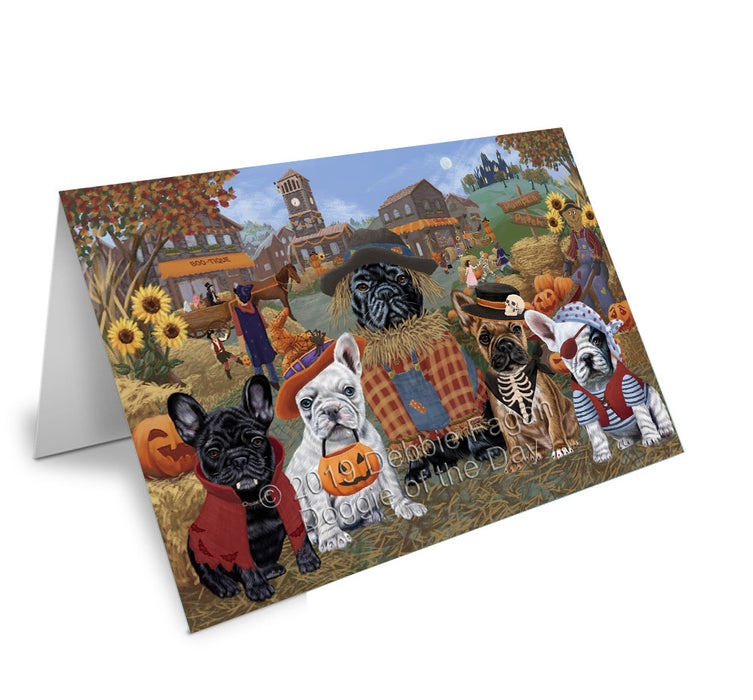 Halloween 'Round Town French BullDogs Handmade Artwork Assorted Pets Greeting Cards and Note Cards with Envelopes for All Occasions and Holiday Seasons GCD77831