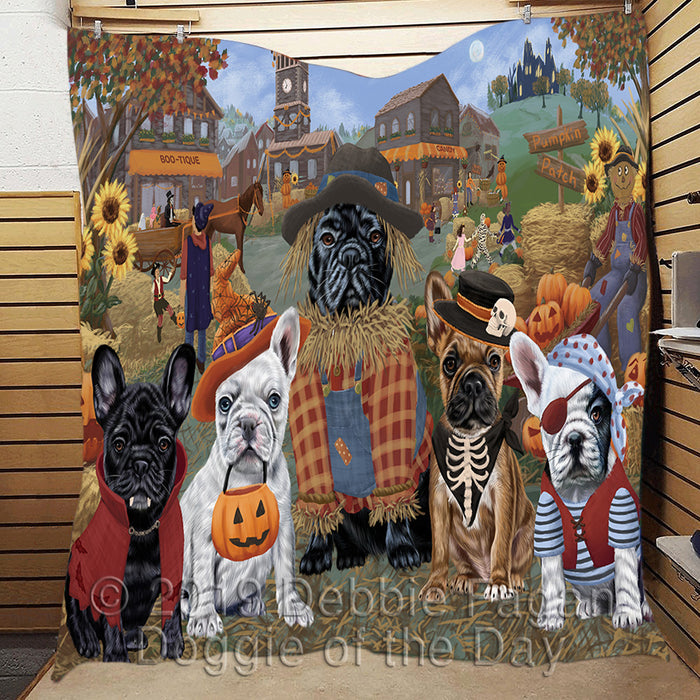Halloween 'Round Town and Fall Pumpkin Scarecrow Both French Bulldogs Quilt