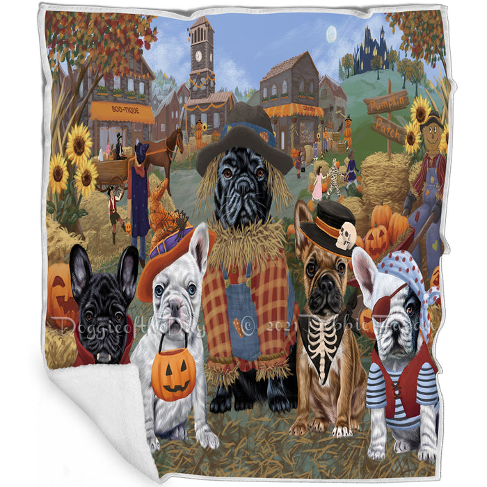 Halloween 'Round Town And Fall Pumpkin Scarecrow Both French BullDogs Blanket BLNKT138917