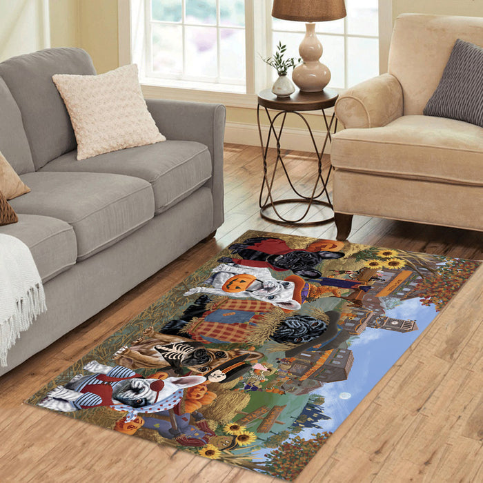 Halloween 'Round Town and Fall Pumpkin Scarecrow Both French Bulldogs Area Rug