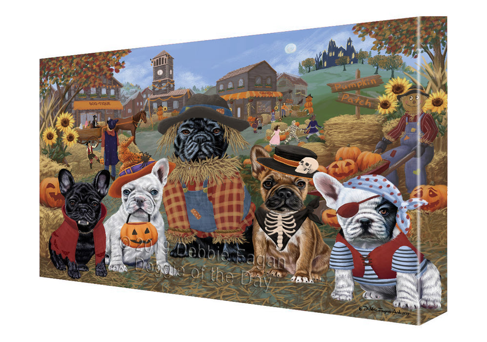 Halloween 'Round Town And Fall Pumpkin Scarecrow Both French BullDogs Canvas Print Wall Art Décor CVS139544