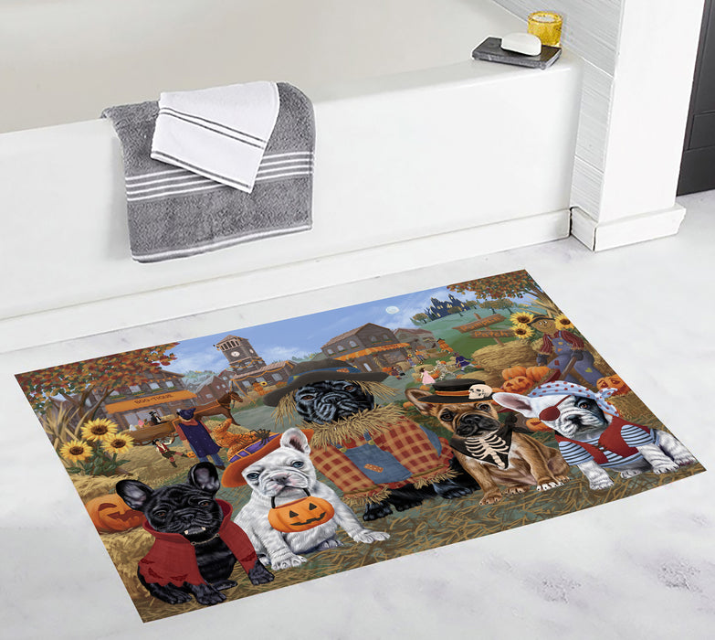 Halloween 'Round Town and Fall Pumpkin Scarecrow Both French Bulldogs Bath Mat