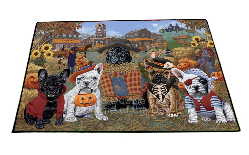 Halloween 'Round Town And Fall Pumpkin Scarecrow Both French BullDogs Floormat FLMS53930