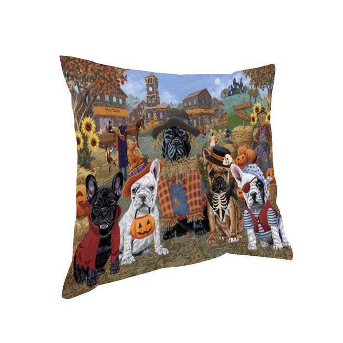 Halloween 'Round Town And Fall Pumpkin Scarecrow Both French BullDogs Pillow PIL82380