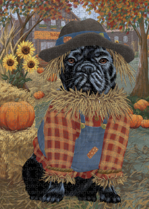 Halloween 'Round Town And Fall Pumpkin Scarecrow Both French BullDogs Puzzle  PUZL96536