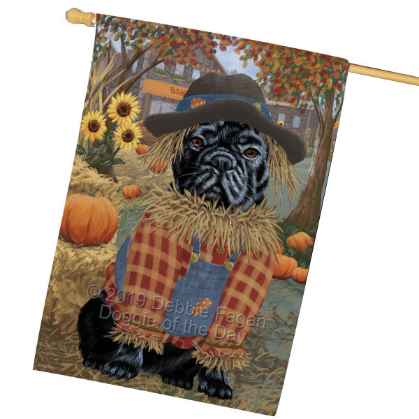 Halloween 'Round Town And Fall Pumpkin Scarecrow Both French BullDogs House Flag FLG65713