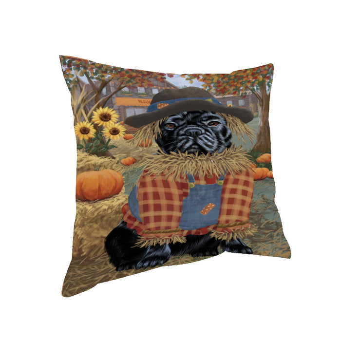 Halloween 'Round Town And Fall Pumpkin Scarecrow Both French BullDogs Pillow PIL82628
