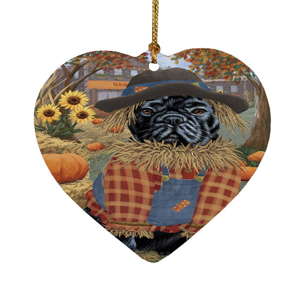 Fall Pumpkin Scarecrow French BullDogs Heart Christmas Ornament HPOR57557