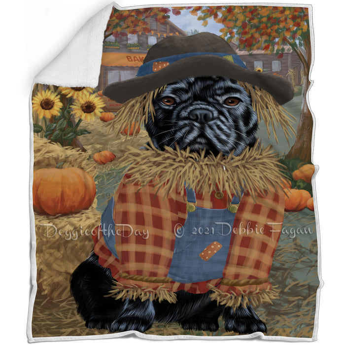 Halloween 'Round Town And Fall Pumpkin Scarecrow Both French BullDogs Blanket BLNKT139475