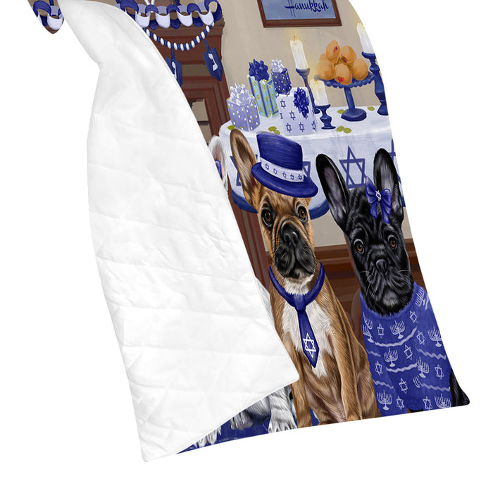 Happy Hanukkah Family and Happy Hanukkah Both French Bulldogs Quilt