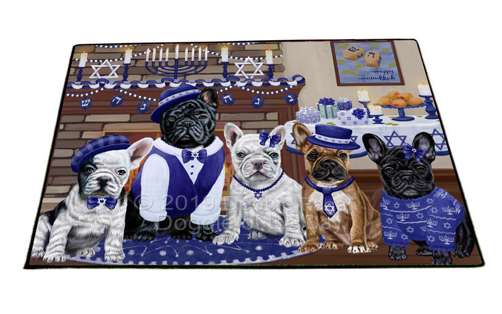 Happy Hanukkah Family and Happy Hanukkah Both French Bulldogs Floormat FLMS54116