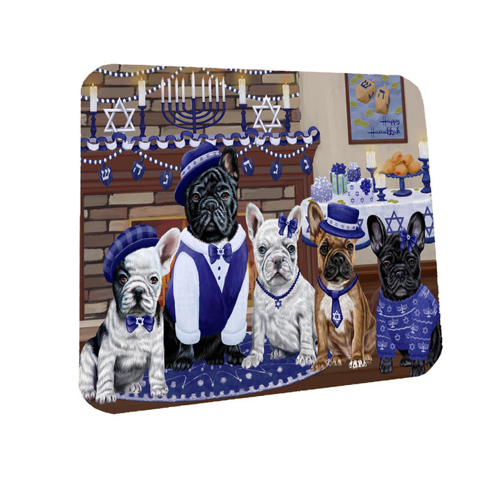 Happy Hanukkah Family French Bulldogs Coasters Set of 4 CSTA57574