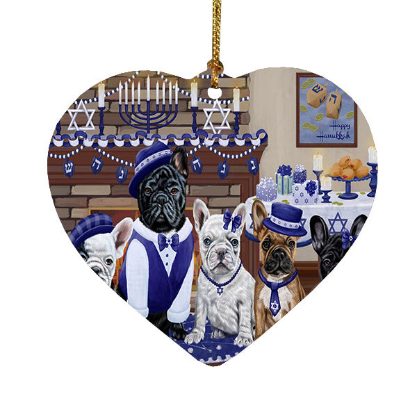 Happy Hanukkah Family French Bulldogs Heart Christmas Ornament HPOR57618