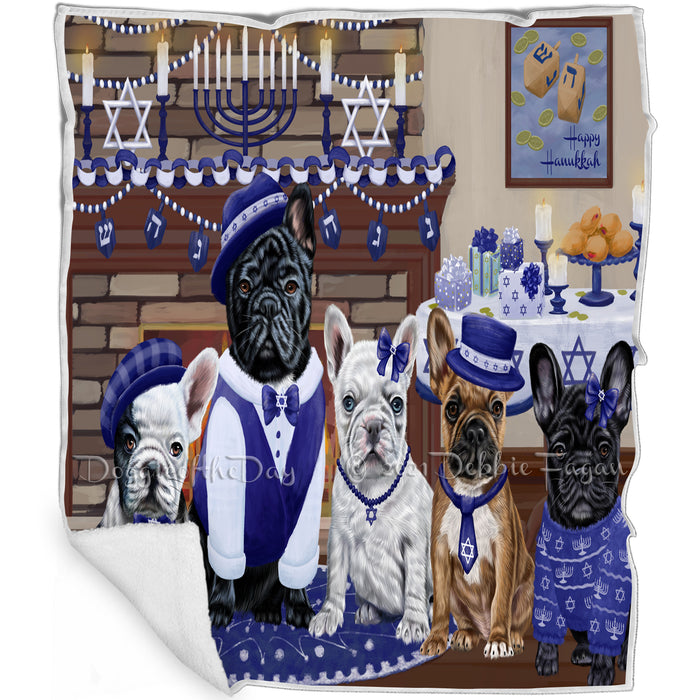 Happy Hanukkah Family and Happy Hanukkah Both French Bulldogs Blanket BLNKT140528