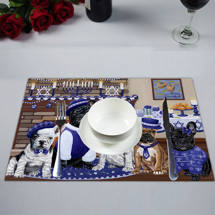 Happy Hanukkah Family French Bulldogs Placemat