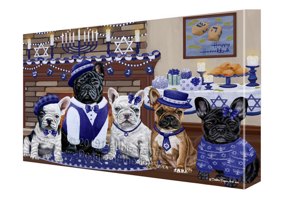 Happy Hanukkah Family and Happy Hanukkah Both French Bulldogs Canvas Print Wall Art Décor CVS141155