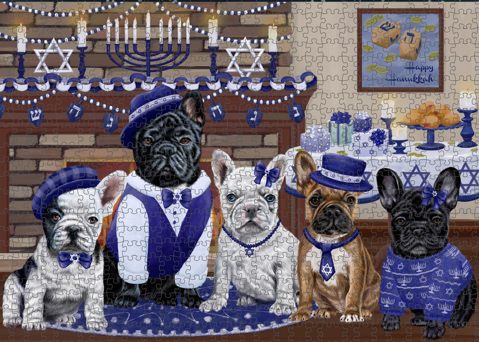 Happy Hanukkah Family and Happy Hanukkah Both French Bulldogs Puzzle with Photo Tin PUZL96780