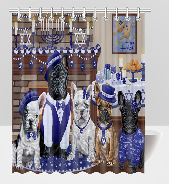 Happy Hanukkah Family French Bulldogs Shower Curtain