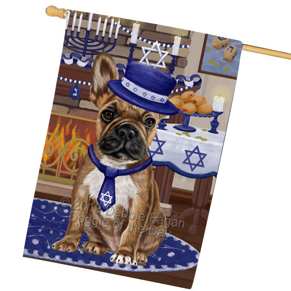 Happy Hanukkah Family and Happy Hanukkah Both French Bulldog House Flag FLG65774