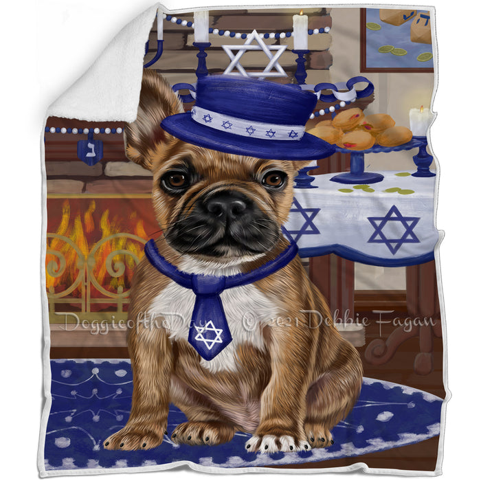Happy Hanukkah Family and Happy Hanukkah Both French Bulldog Blanket BLNKT140024