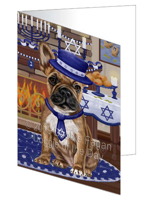 Happy Hanukkah French Bulldog Handmade Artwork Assorted Pets Greeting Cards and Note Cards with Envelopes for All Occasions and Holiday Seasons GCD78368